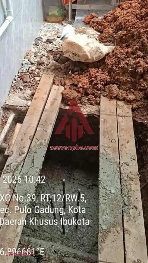 Hasil pengecoran beton bore pile mesin yang padat dan kokoh